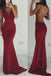 Sexy Burgundy Mermaid Long Spaghetti Straps Prom Dresses DMD81