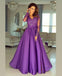 A-line V neck Long Sleeves Prom Dresses Lace Appliques Formal Gowns DMR73