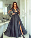 A-line V neck Long Sleeves Prom Dresses Lace Appliques Formal Gowns DMR73