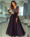 A-line V neck Long Sleeves Prom Dresses Lace Appliques Formal Gowns DMR73