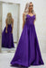 A-line Spaghetti Straps Grape Long Satin Prom Dresses Lace Top Formal Gowns DMR54