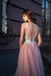 A-line Bateau Pink Tulle Long Prom Dresses Applique Formal Gowns DMR53