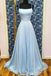 A-line Spaghetti Straps Light Sky Blue Long Simple Prom Dresses Evening Gowns DMR66