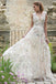 A Line V Neck Lace Appliques Long Off White Prom Dresses Evening Dresses DMR48