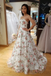 A Line Floral Long Prom Dresses Strapless Beautiful Flower Printed Prom Dress DMR43