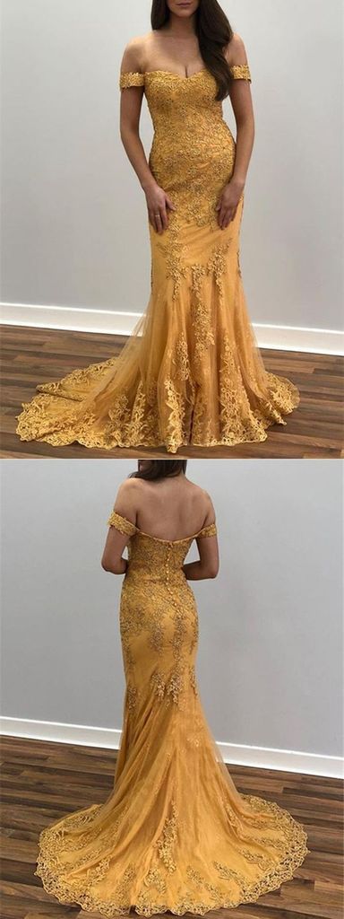 Trumpet/Mermaid Off-the-shoulder Lace Appliques Long Prom Dresses Evening Dresses DMR52