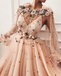 A line Long Sleeves Prom Dresses 3D Flowers Prom Dress Formal Evening Dress DMR44