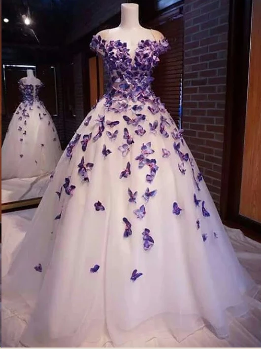 Butterfly Cap Sleeves Long Ball Gown Prom Dress Cheap Evening Dresses DMR45