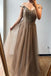 A-line Off-the-shoulder Beaded Long Prom Dresses Brown Evening Gowns DMS72