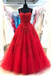 Red Spaghetti Straps Tulle Lace Appliques Modest Evening Dress Long Prom Dress DMR99