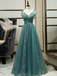 Spaghetti Straps Tulle Modest A Line Evening Dress Long Prom Dress DMR98
