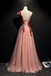 A Line Pink One Shoulder Tulle Red Applique Long Prom Dress Evening Dress DMR97