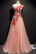 A Line Pink One Shoulder Tulle Red Applique Long Prom Dress Evening Dress DMR97