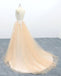A Line Tulle Lace Appliques Sweep Train Evening Dress Senior Prom Dress DMS1
