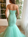 Sweetheart Mint Green Mermaid Tulle Prom Dress, Strapless Formal Evening Gown DMP267
