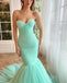 Sweetheart Mint Green Mermaid Tulle Prom Dress, Strapless Formal Evening Gown DMP267