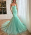 Sweetheart Mint Green Mermaid Tulle Prom Dress, Strapless Formal Evening Gown DMP267