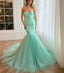 Sweetheart Mint Green Mermaid Tulle Prom Dress, Strapless Formal Evening Gown DMP267