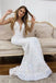 White Deep V Neck Mermaid Prom Gown, Elegant Sequined Long Party Dresses DMP157