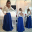 Long Sleeves Lace A-line Royal Blue Chiffon Beaded Prom Dresses K730