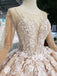 Princess Long Sleeves Ball Gown Wedding Dresses, Floral Appliques Wedding Gown DMJ95
