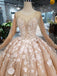 Princess Long Sleeves Ball Gown Wedding Dresses, Floral Appliques Wedding Gown DMJ95