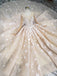 Princess Long Sleeves Ball Gown Wedding Dresses, Floral Appliques Wedding Gown DMJ95