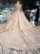Princess Long Sleeves Ball Gown Wedding Dresses, Floral Appliques Wedding Gown DMJ95