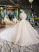 Off White High Neck Ball Gown Wedding Dresses, Open Back Beaded Wedding Gown DMJ96