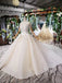 Off White High Neck Ball Gown Wedding Dresses, Open Back Beaded Wedding Gown DMJ96