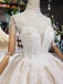 Off White High Neck Ball Gown Wedding Dresses, Open Back Beaded Wedding Gown DMJ96