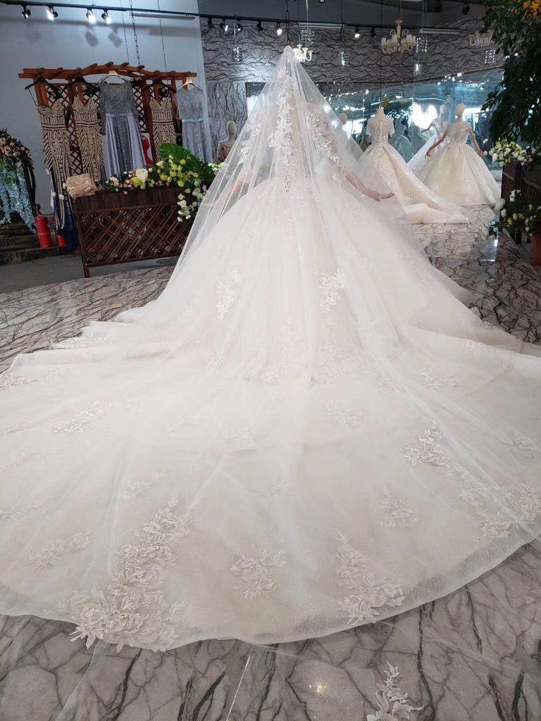 Elegant Scoop Ball Gown Wedding Dresses, 3/4 Sleeves Wedding Gown DMJ97