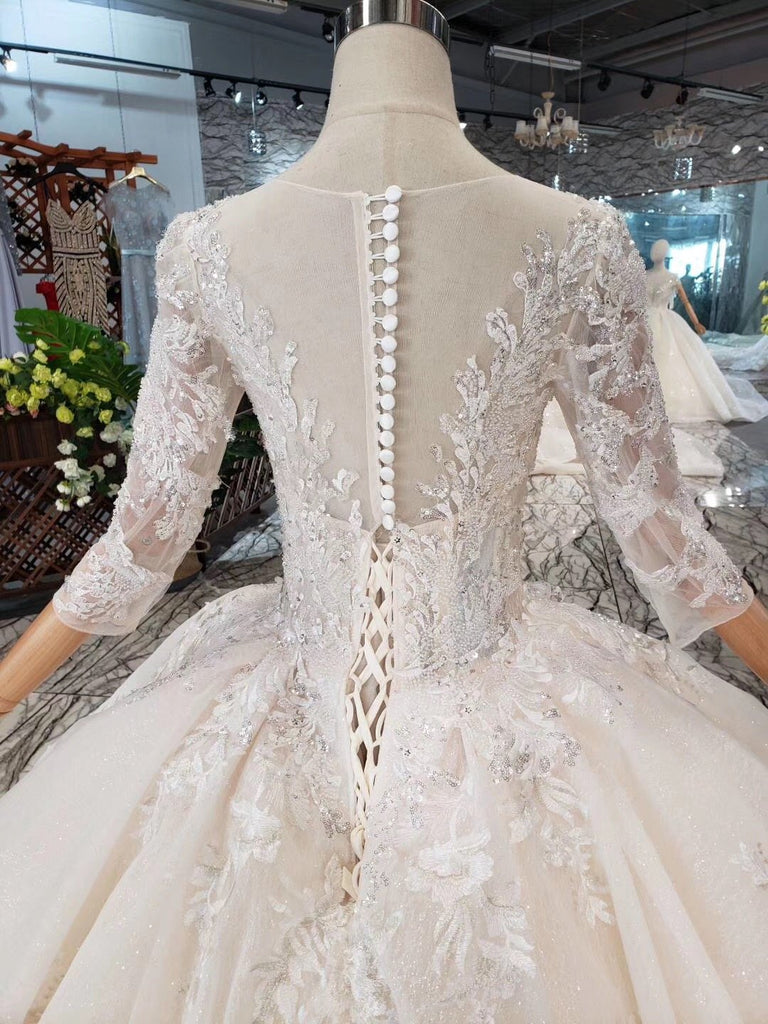 Elegant Scoop Ball Gown Wedding Dresses, 3/4 Sleeves Wedding Gown DMJ97