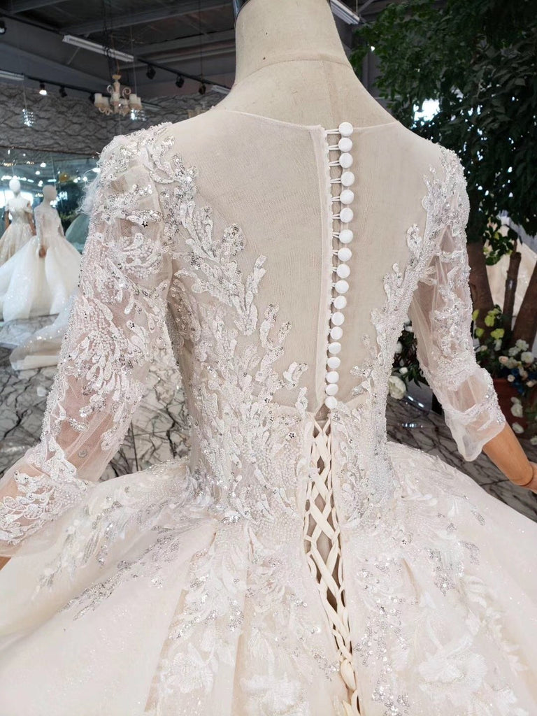 Elegant Scoop Ball Gown Wedding Dresses, 3/4 Sleeves Wedding Gown DMJ97