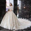 Charming Half Sleeves Ball Gown Wedding Dresses, Appliques V Neck Bridal Dress DMK2