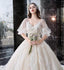 Charming Half Sleeves Ball Gown Wedding Dresses, Appliques V Neck Bridal Dress DMK2