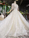 Lace Half Sleeves Ball Gown Wedding Dresses, Fashion Beading Big Wedding Gown DMK3