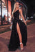 Sexy Black Sequined Prom Dress, Sparkly One Shoulder Split Evening Dress DMP019