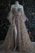 Stylish A Line Long Sweetheart Front Split Stars Prom Dress With Sleeves DMP147