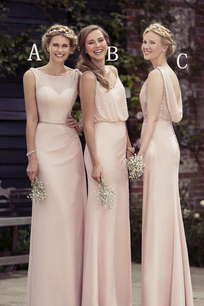 Sexy Chiffon A-Line stunning Cheap Pink Bridesmaid Dresses,Long Prom Dress DM237