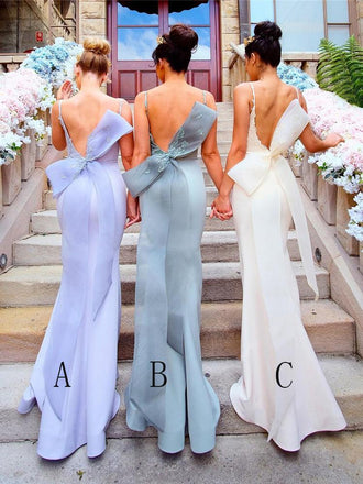 Appliqued Straps Mermaid Bridesmaid Dress with Bow DMN4