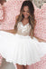 A-Line Spaghetti Straps White Homecoming Dress with Lace Appliques DMM5