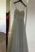Elegant Long Spaghetti Straps Beading Tulle Gray Prom Dresses Evening Dresses DMF3