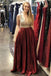 Burgundy A-line Beaded Prom Dresses V-neck Formal Dresses With Pockets DMKK49