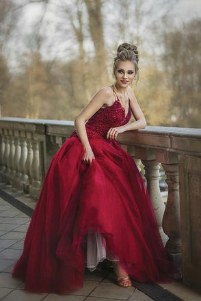 A-Line Spaghetti Straps Tulle Cheap Prom Dresses, Long Evening Dress DMP014