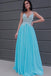 Sky Blue A-Line Lace Top Sleeveless Chiffon Evening Prom Dresses, Sweet 16 Dresses DMP012