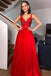 Red A-Line V Neck Beading Long Prom Dresses Formal Evening Dress DMP013