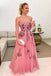 A Line Spaghetti Straps Tulle Long Floral Appliques Prom Dresses DMP005