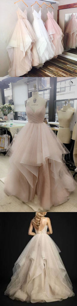 Simple A-line V-neck Spaghetti Straps Long Wedding Dress DMC83