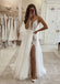 Elegant Spaghetti Straps A-Line Tulle V Neck Long Wedding Dresses DMW28